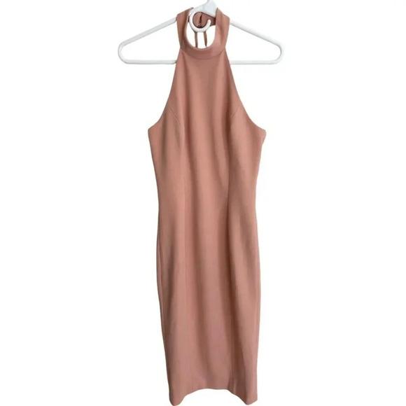 Dress the Population NWT Eden High Neck Halter Bodycon Midi Dress in Blush Pink - Picture 3 of 13